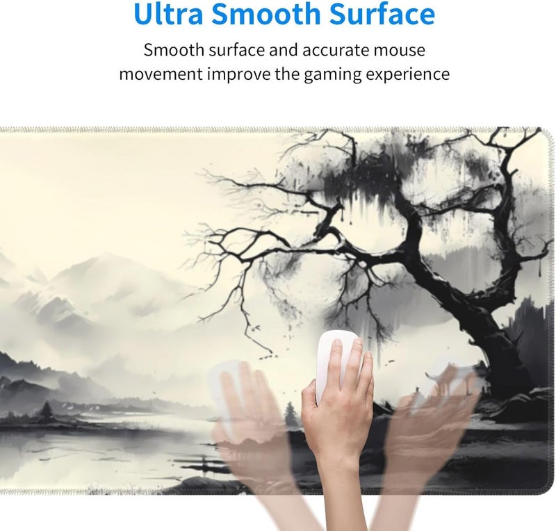 Brecoy Gaming Mouse Pad Desk Pad,Extended Big Mouse Pad,31.5x11.8 Inch Long Computer Keyboard Mouse Mat Mousepad with 3mm Non-Slip Base and Stitched Edge for Gaming and Office… (wash painting2) - Image 4